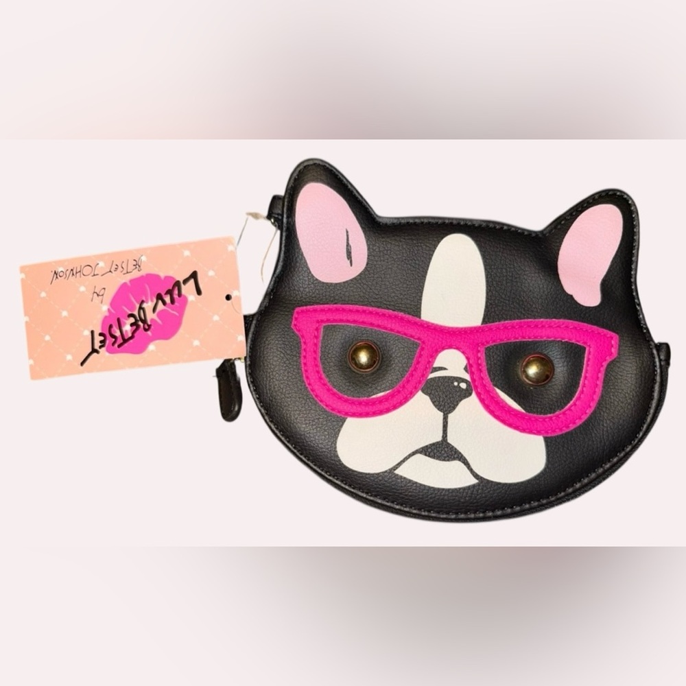 BETSEY JOHNSON Hipster French Bulldog Boston Terrier Vegan Leather Wristlet NWT